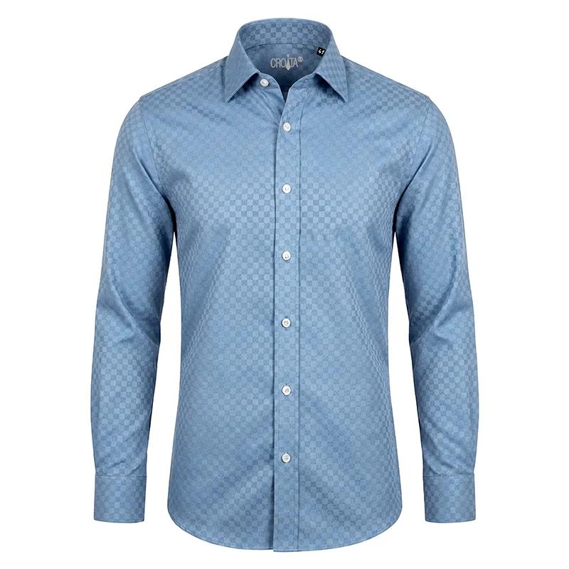 Dress shirt CROATA Dubrovnik Thematic Tailored Braiding Blue  Cotton 100%  Long sleeve
