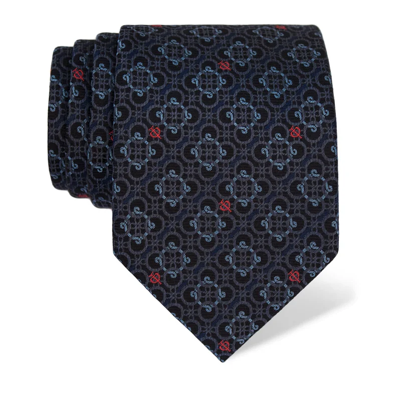 Cravat CROATA Thematic  Braiding and glagolitic alphabet Dark blue  Silk 100%  