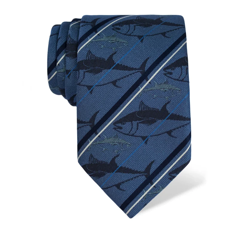 Cravat CROATA Thematic  Tuna fish Light blue  Silk 100%  