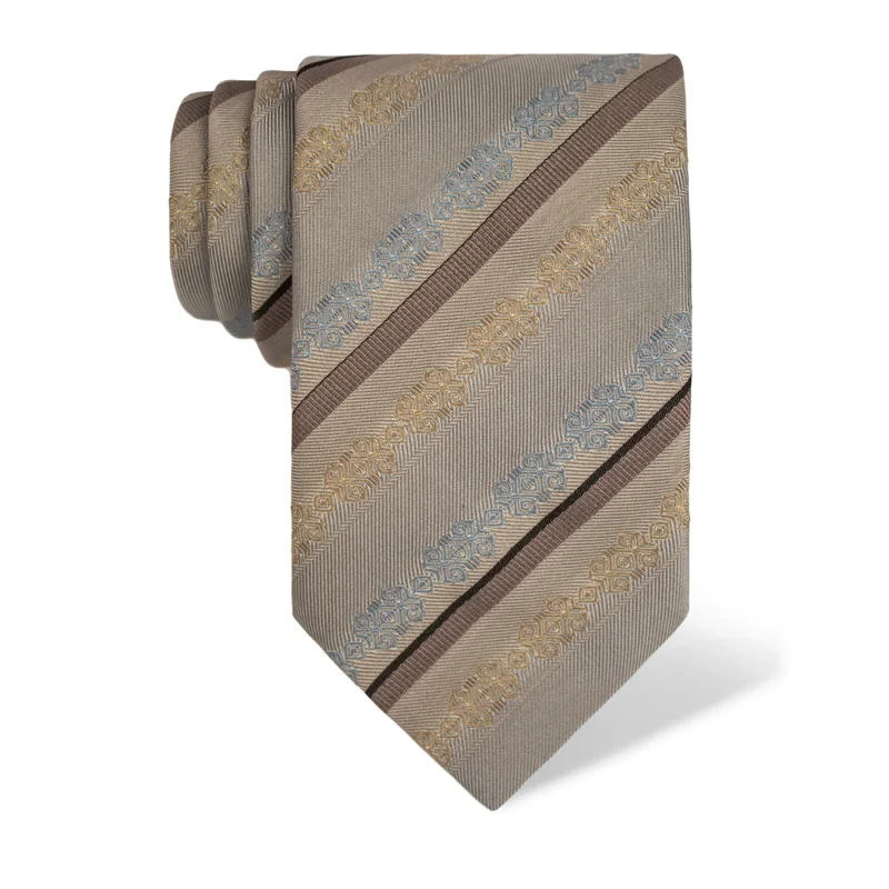 Cravat CROATA Brijuni Thematic  Folk embroidery Beige  Silk 100%  