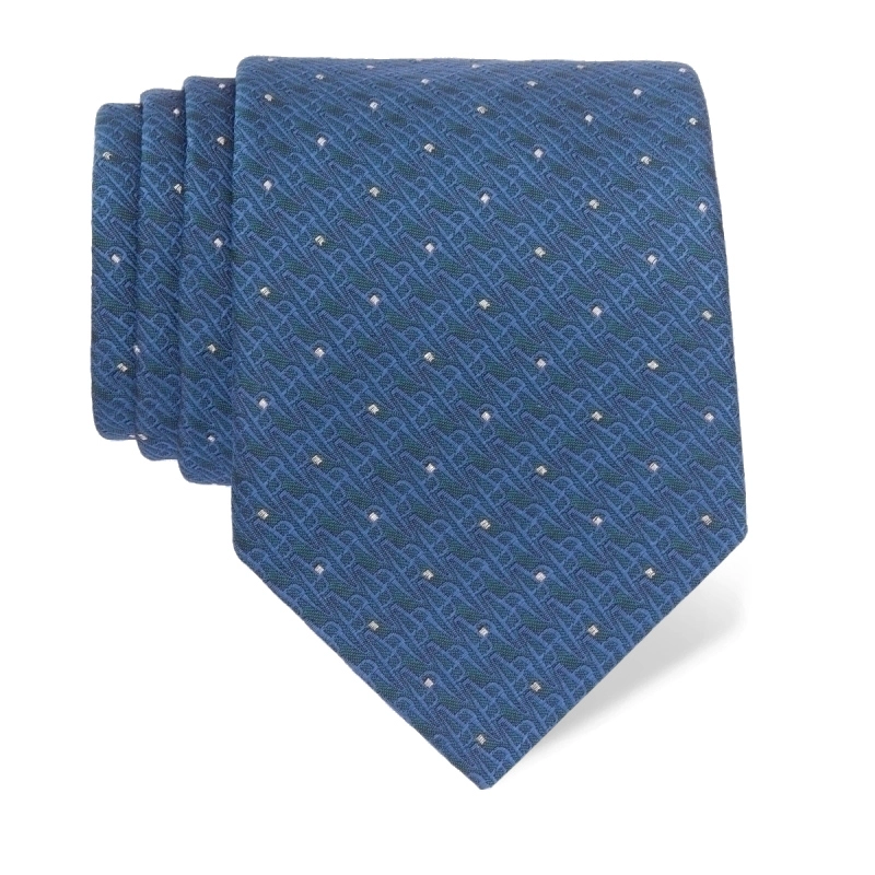 Cravat CROATA AuHRum Thematic Limited edition Glagolitic alphabet Blue  Silk 93%, Metalized silk thread (gold) limited 7%  