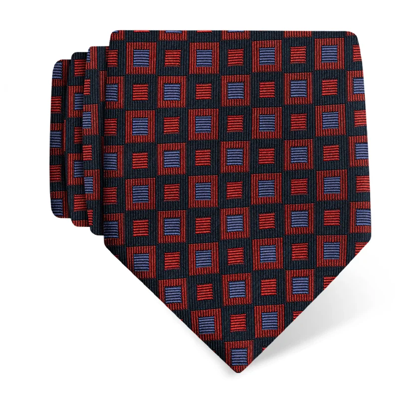 Cravat CROATA Thematic Large Squares Red  Silk 100%  
