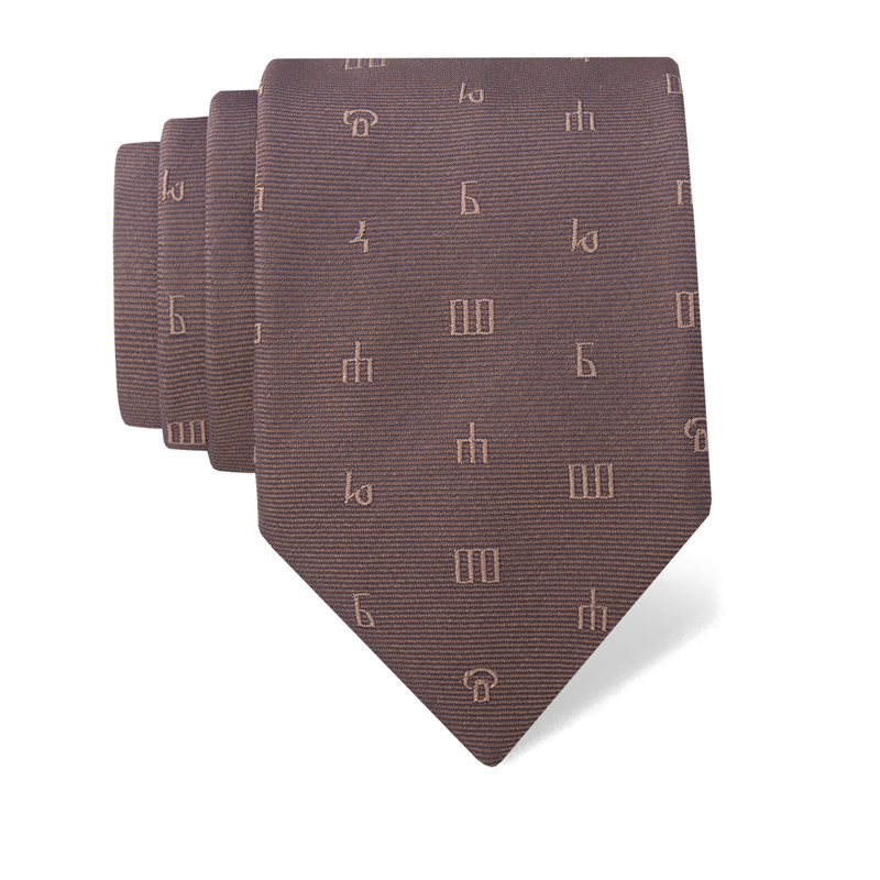 Cravat CROATA Thematic  Glagolitic alphabet Brown  Silk 100%  