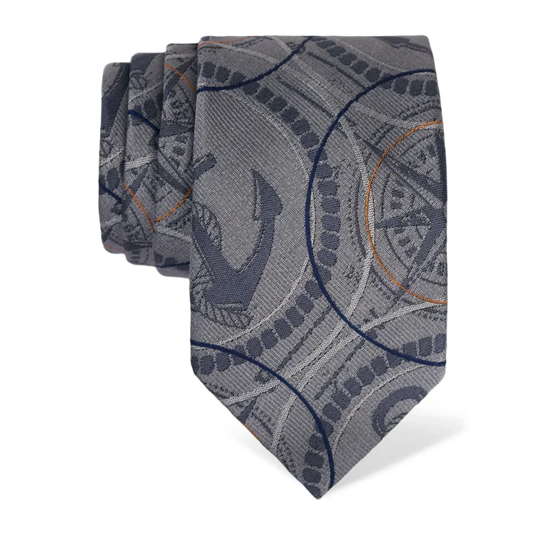 Cravat CROATA Thematic  Maritime motifs Grey  Silk 100%  