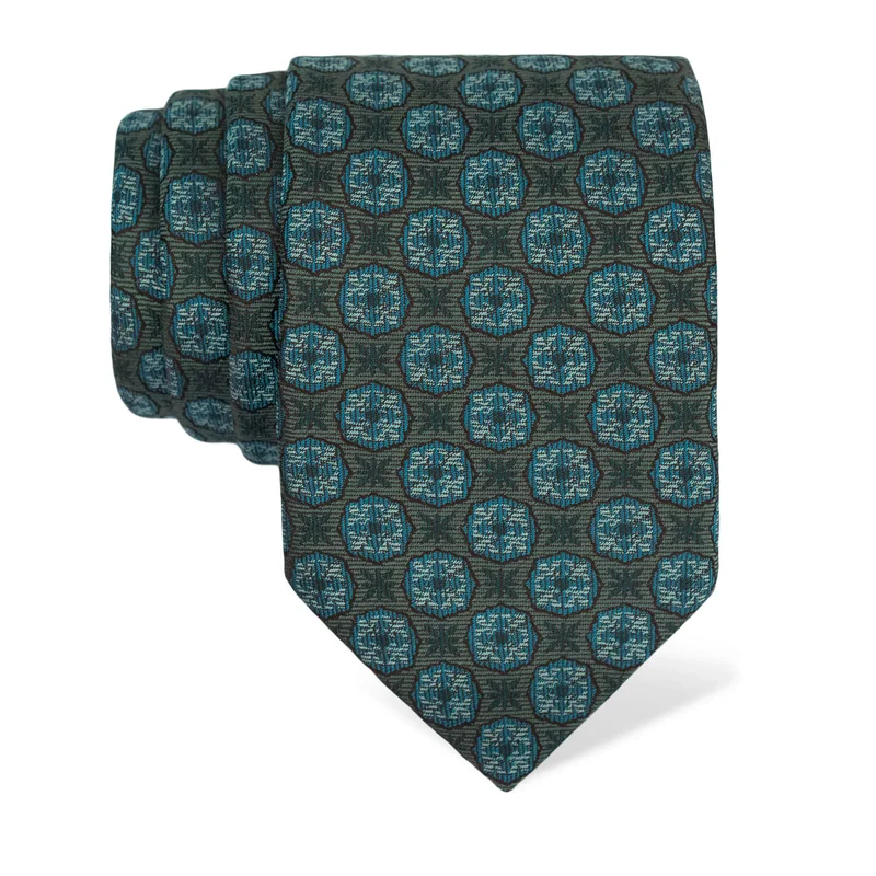 Cravat CROATA Thematic  Folk embroidery Green  Silk 100%  