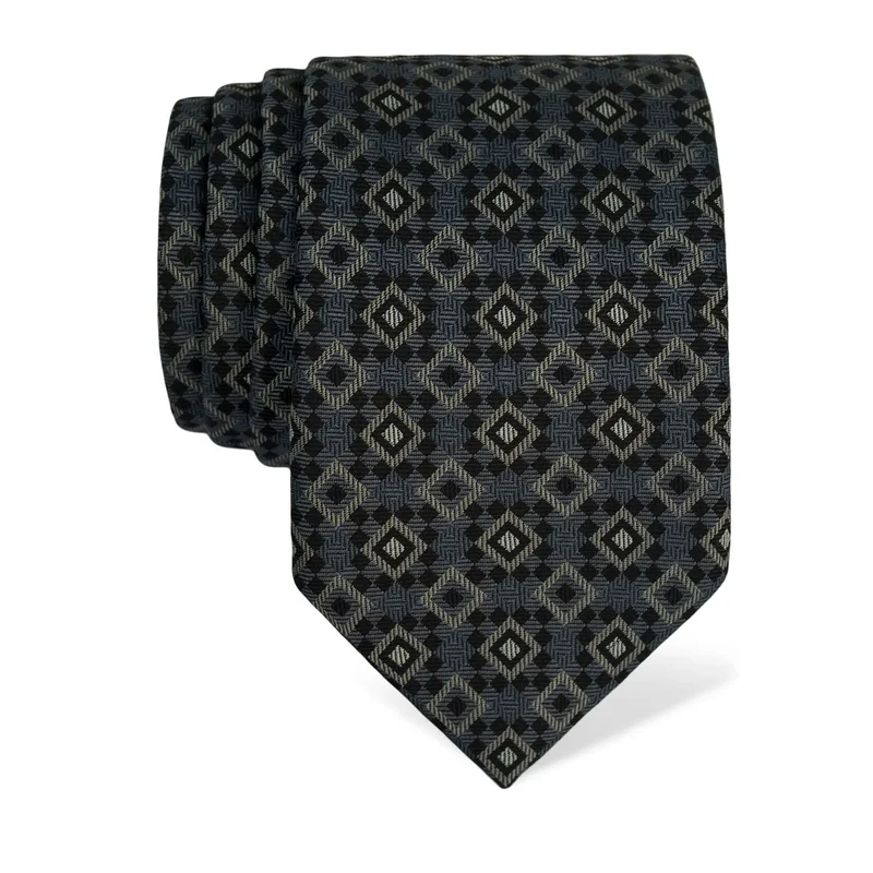 Cravat CROATA Thematic  Squares Grey  Silk 100%  