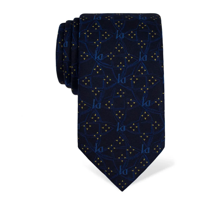 Cravat CROATA Thematic  Braiding and glagolitic alphabet Blue  Silk 100%  
