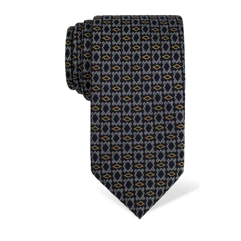 Cravat CROATA Thematic  Folk embroidery Dark blue  Silk 100%  