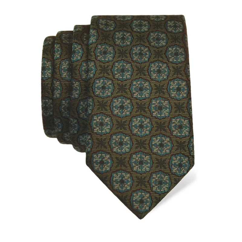 Cravat CROATA Thematic  Folk embroidery Green  Silk 100%  