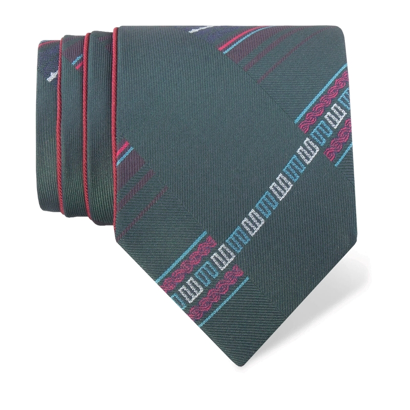 Cravat CROATA Thematic Double face Braiding and glagolitic alphabet Green  Silk 100%  