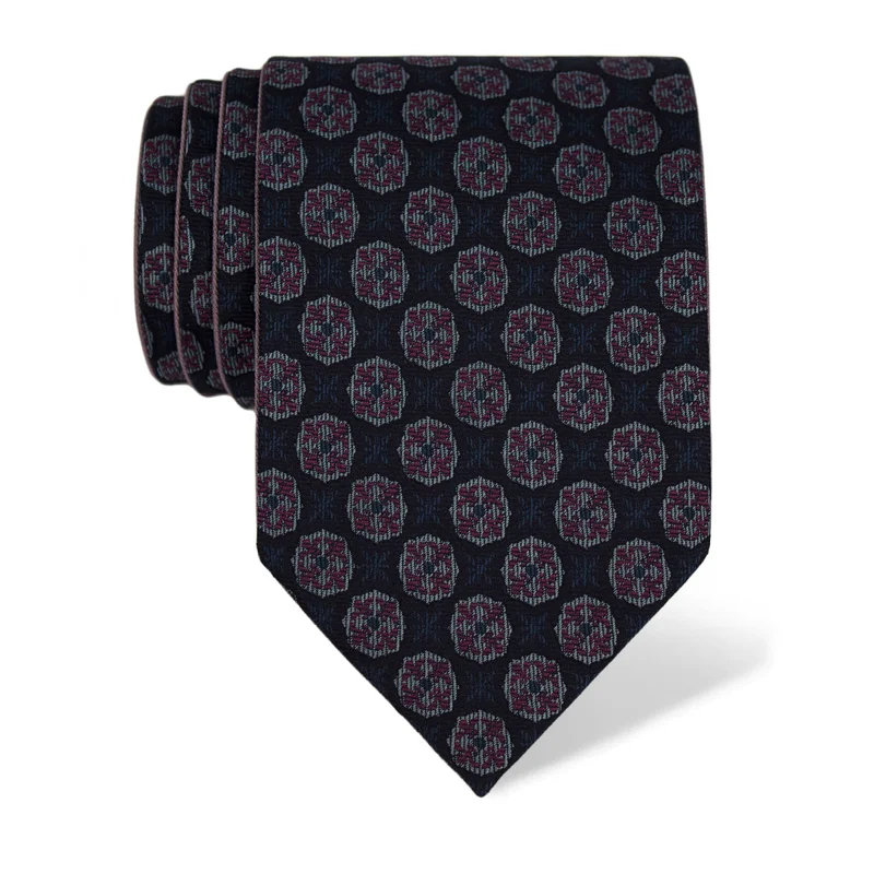 Cravat CROATA Thematic Double face Folk embroidery Dark blue  Silk 100%  