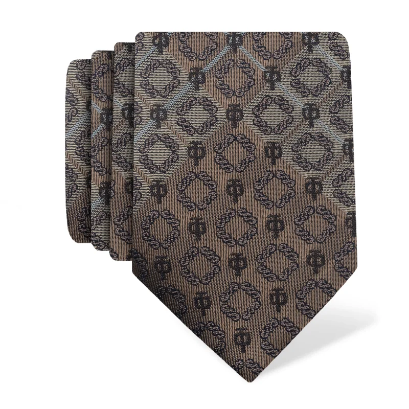 Cravat CROATA Teflon Thematic Cravat Teflon Braiding and glagolitic alphabet Light brown  Silk 100%  