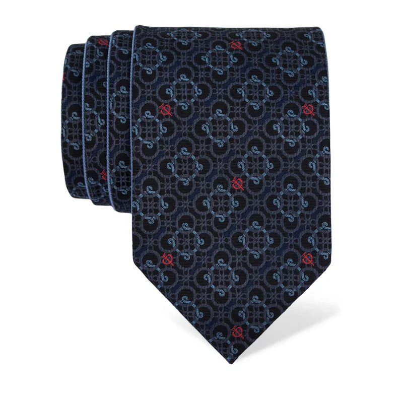Cravat CROATA Thematic Double face Braiding and glagolitic alphabet Dark blue  Silk 100%  