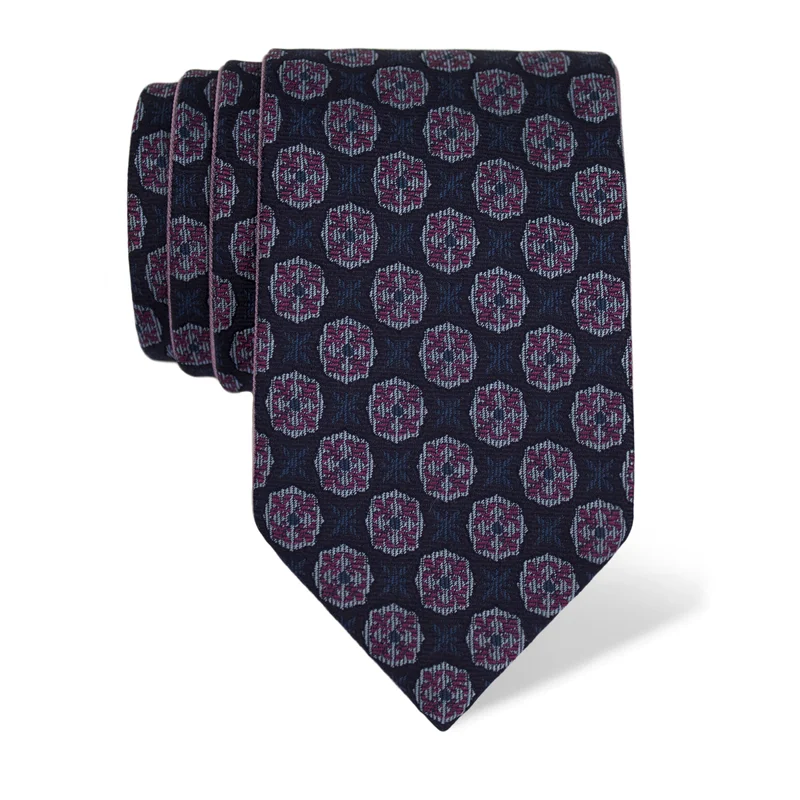 Cravat CROATA Thematic Double face Folk embroidery Dark blue  Silk 100%  