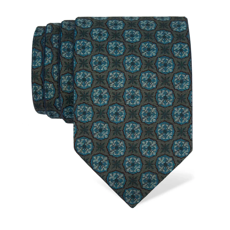 Cravat CROATA Thematic Double face Folk embroidery Green  Silk 100%  