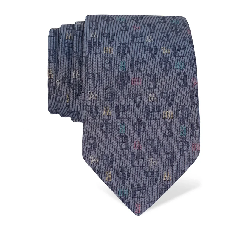 Cravat Brijuni Thematic  Glagolitic alphabet Grey  Silk 100%  