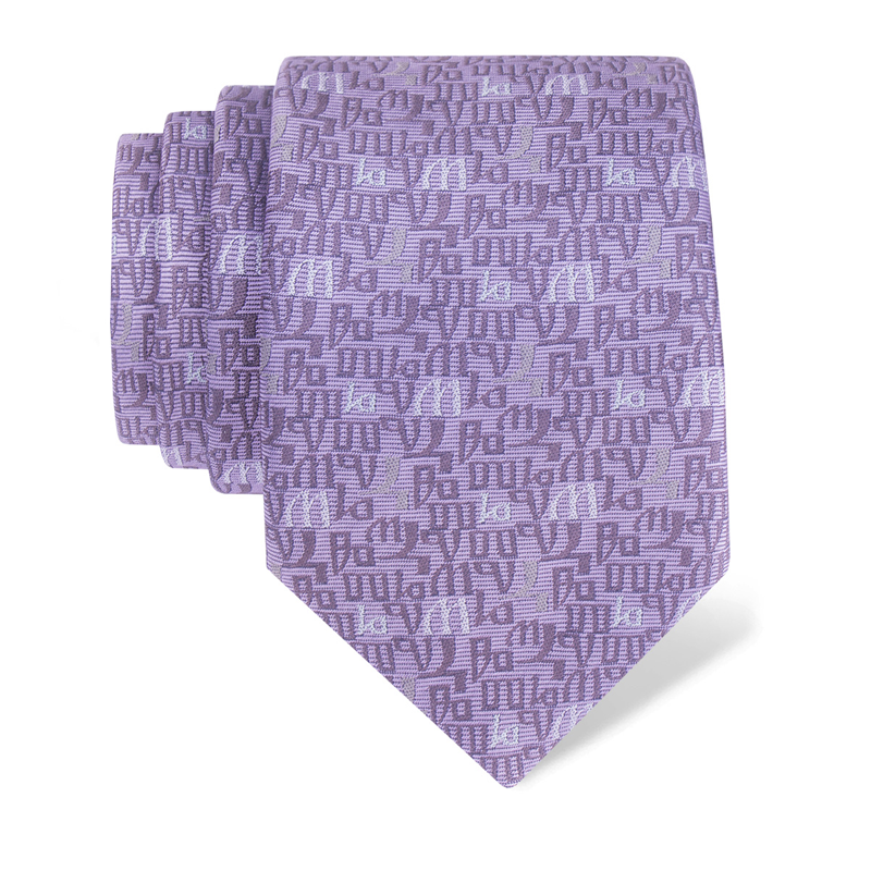 Cravat CROATA Thematic Large Glagolitic alphabet Purple  Silk 100%  