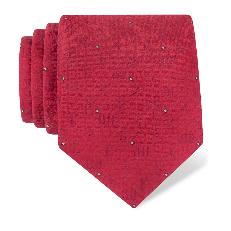 Cravat CROATA Dubrovnik Thematic  Glagolitic alphabet Red  Silk 100%  