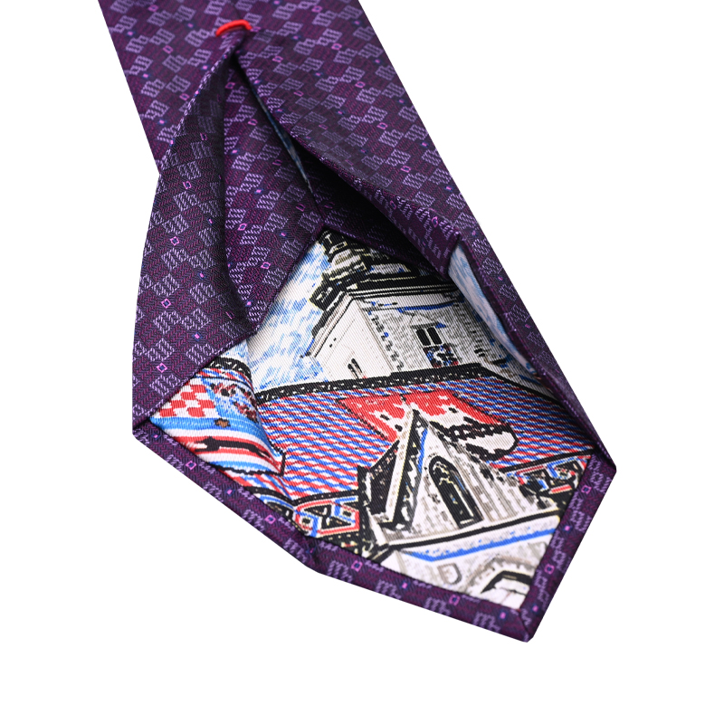 Cravat CROATA Dubrovnik Thematic  Glagolitic alphabet Purple  Silk 100%  