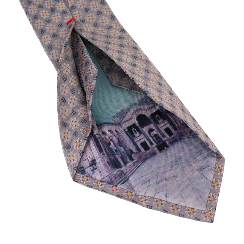 Cravat CROATA Dubrovnik Thematic Limited edition Braiding and glagolitic alphabet Grey  Silk 100%  