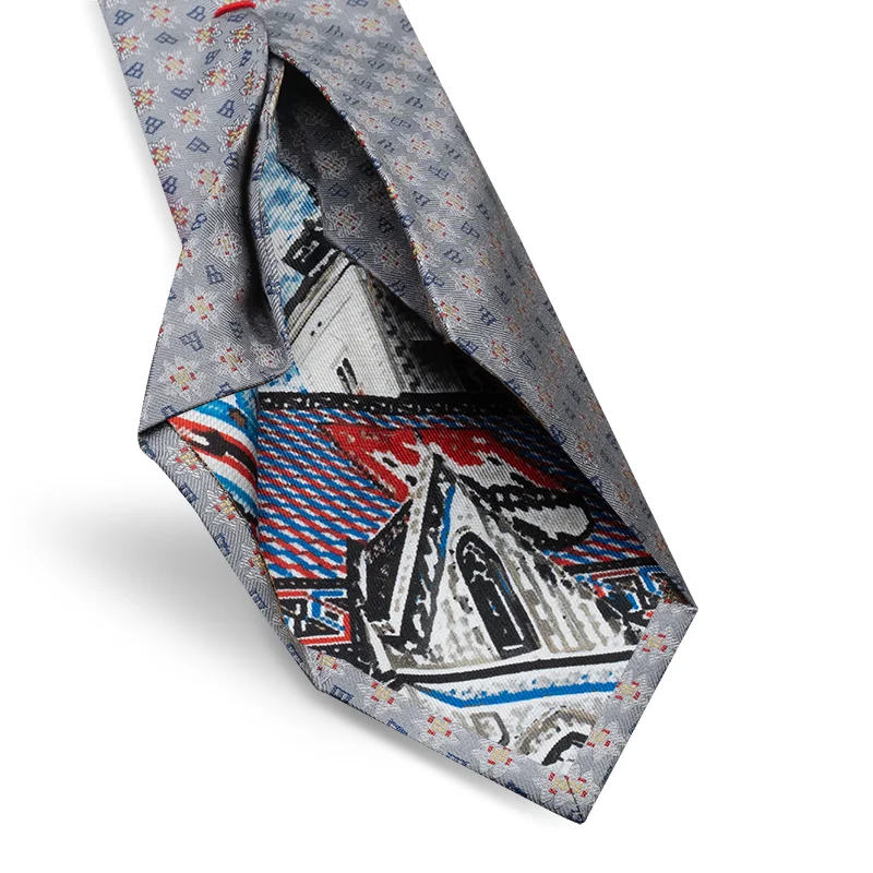 Cravat Dubrovnik Thematic Limited edition Braiding and glagolitic alphabet Grey  Silk 100%  
