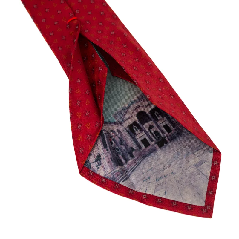 Cravat CROATA Dubrovnik Thematic Limited edition Braiding and glagolitic alphabet Red  Silk 100%  