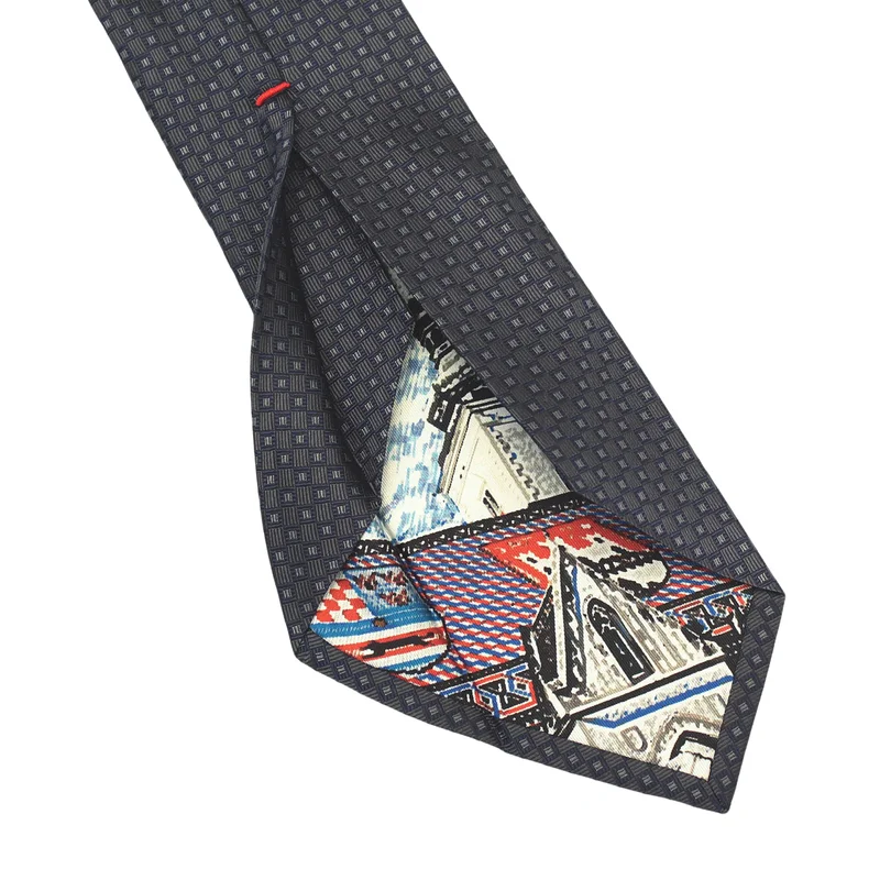 Cravat CROATA Dubrovnik Thematic  Squares Grey  Silk 100%  