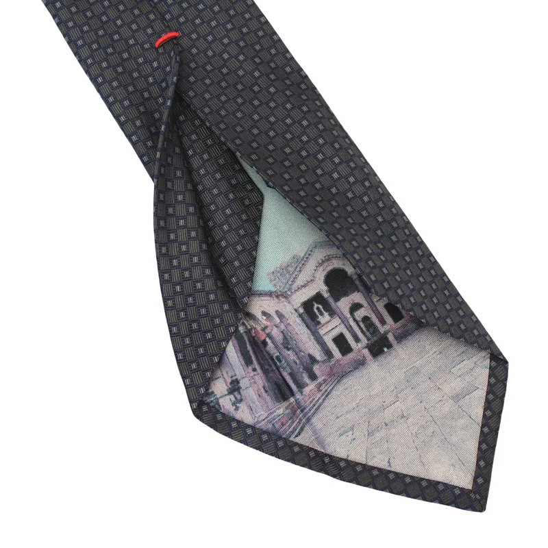 Cravat CROATA Dubrovnik Thematic  Squares Grey  Silk 100%  