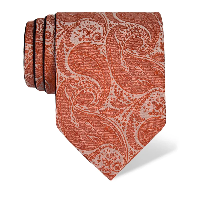 Cravat CROATA Classic Double face Paisley Orange  Silk 100%  