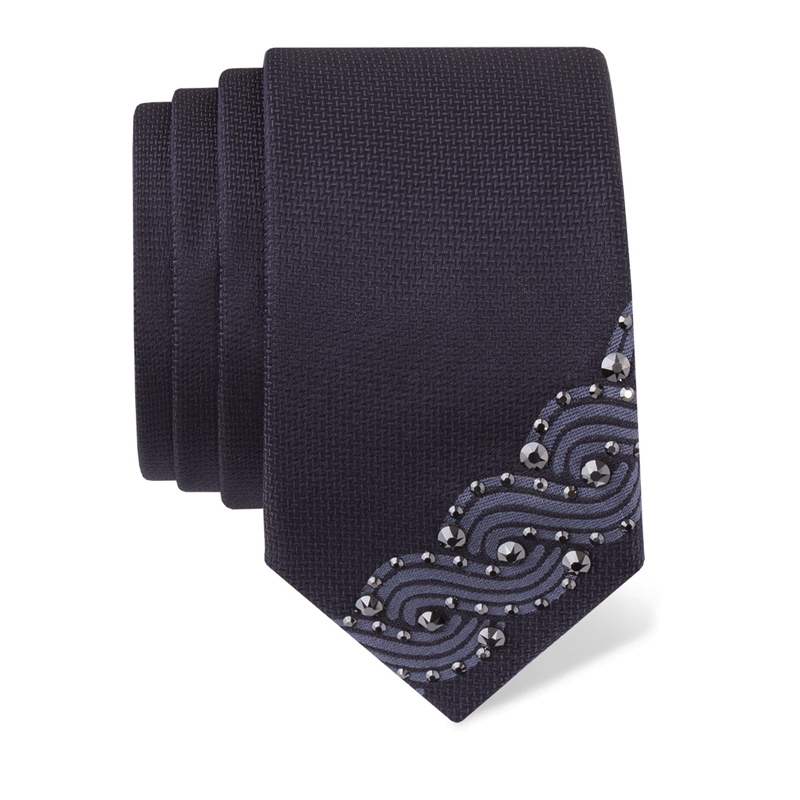 Cravat CROATA Kristal Thematic  Braiding Dark blue  Silk 100%, High quality chrystals  