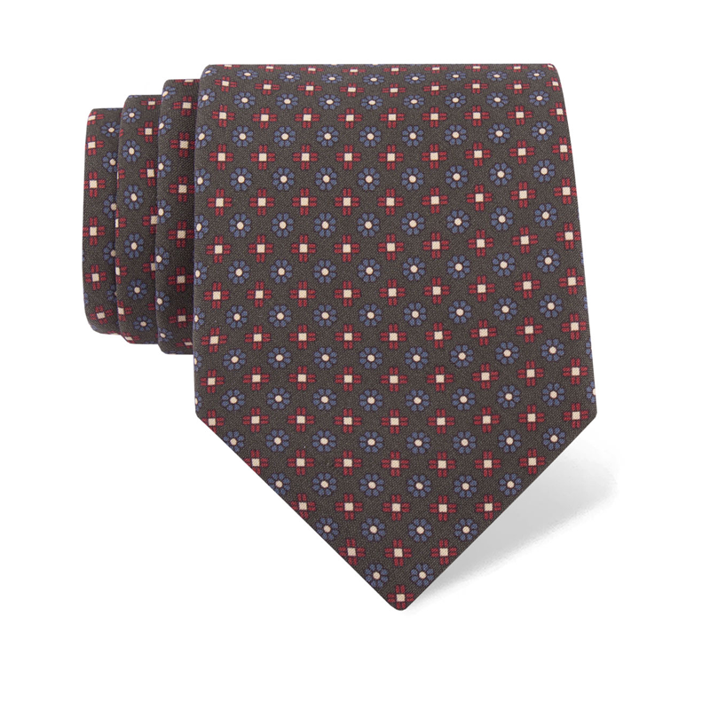 Cravat CROATA Classic Cravat, narrow 7 cm Flora and Fauna Green  Silk 100%  