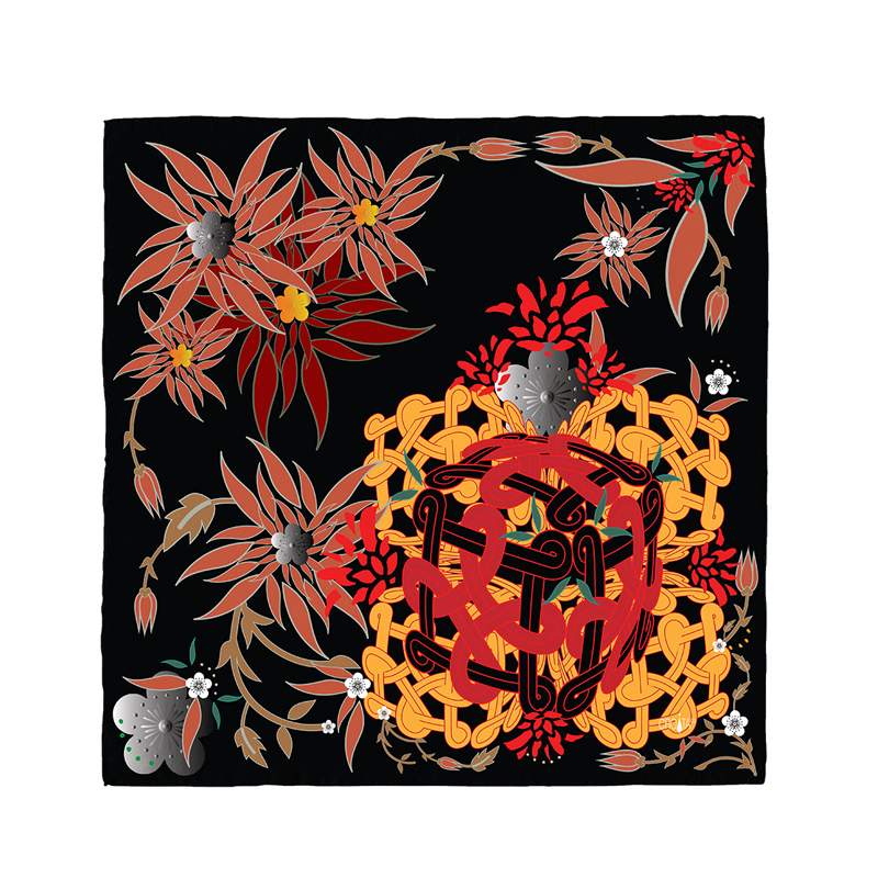 Scarf CROATA Thematic  Braiding Black  Silk 100%  