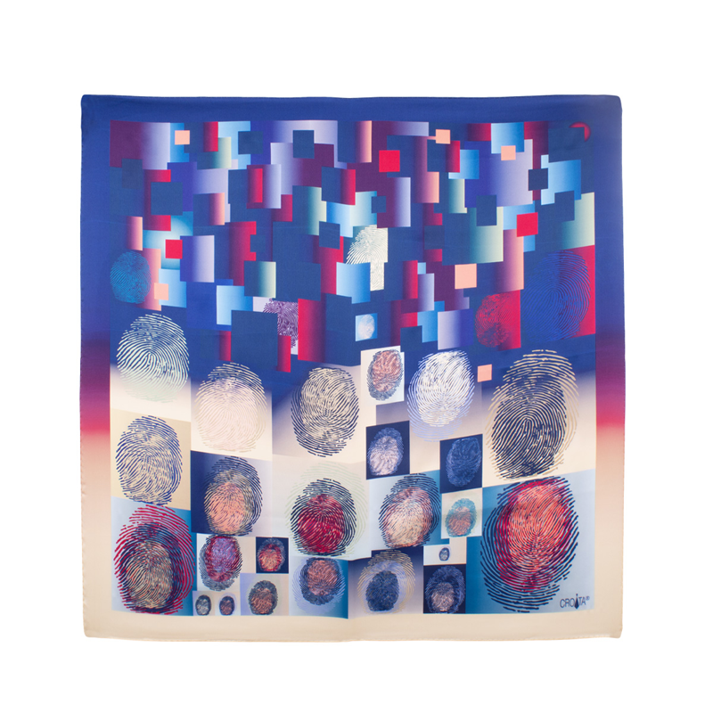 Scarf CROATA Thematic  Fingerprints by Ivan Vučetić Blue  Silk 100%  