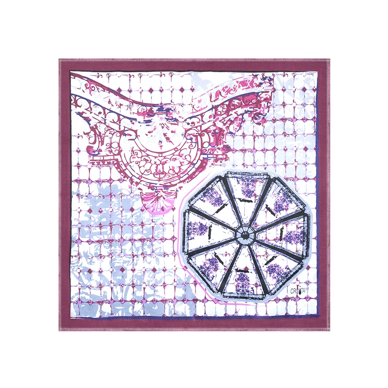 Scarf CROATA Thematic  Octagon Purple  Silk 100%  