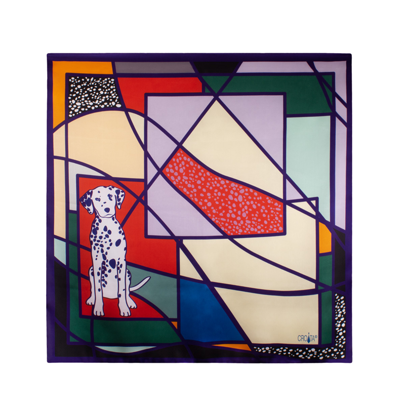 Scarf CROATA Thematic  Dalmatian dog Purple  Silk 100%  