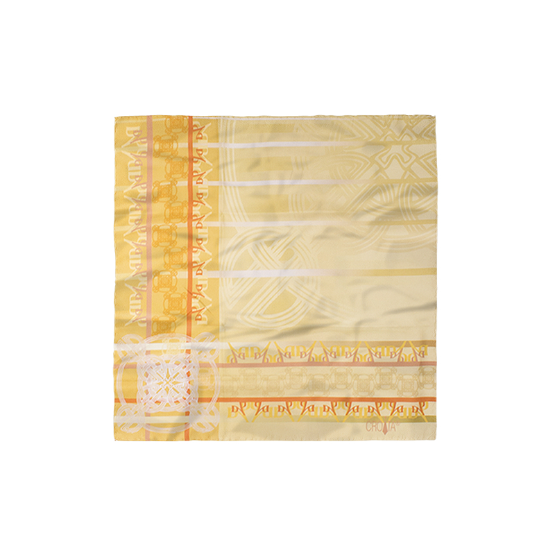 Small scarf CROATA Thematic Scarf, thematic Braiding and glagolitic alphabet Yellow  Silk 100%  