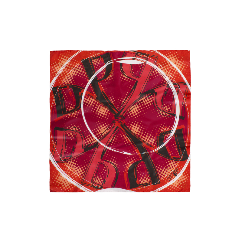 Small scarf CROATA Thematic  Glagolitic alphabet Red  Silk 100%  