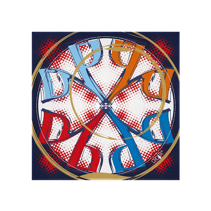 Scarf CROATA Thematic  Glagolitic alphabet Blue  Silk 100%  