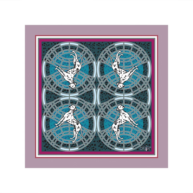 Scarf CROATA Thematic  Dalmatian dog Petroleum  Silk 100%  