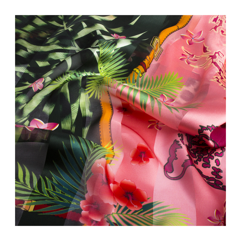 Scarf CROATA Classic Scarf, classic Flora and Fauna Green  Silk 100%  