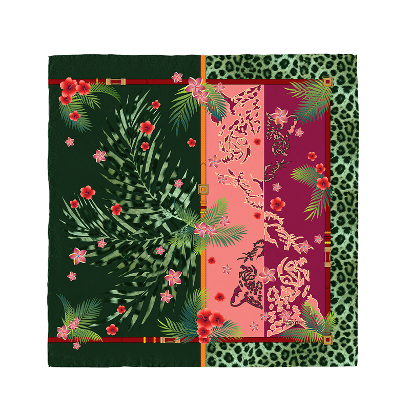 Scarf CROATA Classic Scarf, classic Flora and Fauna Green  Silk 100%  