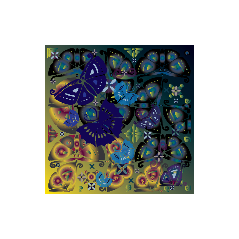 Scarf CROATA Classic Scarf, classic Flora and Fauna Blue  Silk 100%  