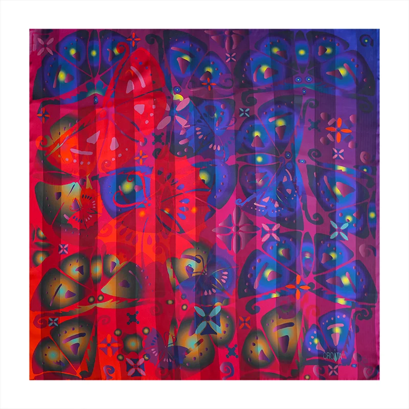 Scarf CROATA Classic Scarf, classic Flora and Fauna Wine red  Silk 100%  