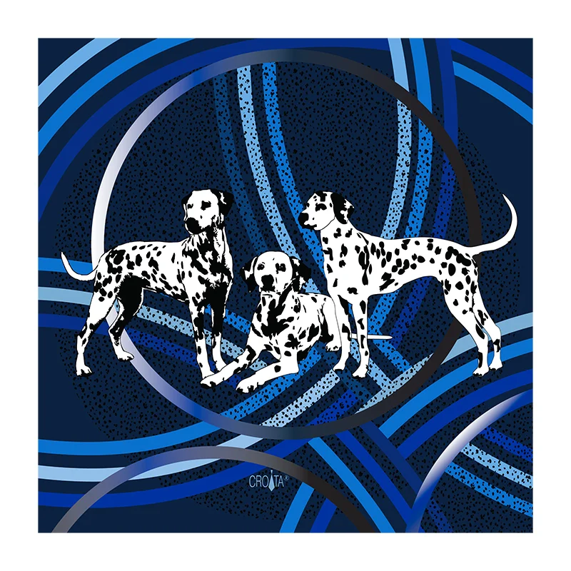 Scarf CROATA Brijuni Thematic Limited edition Folk embroidery Dark blue  Silk 100%  