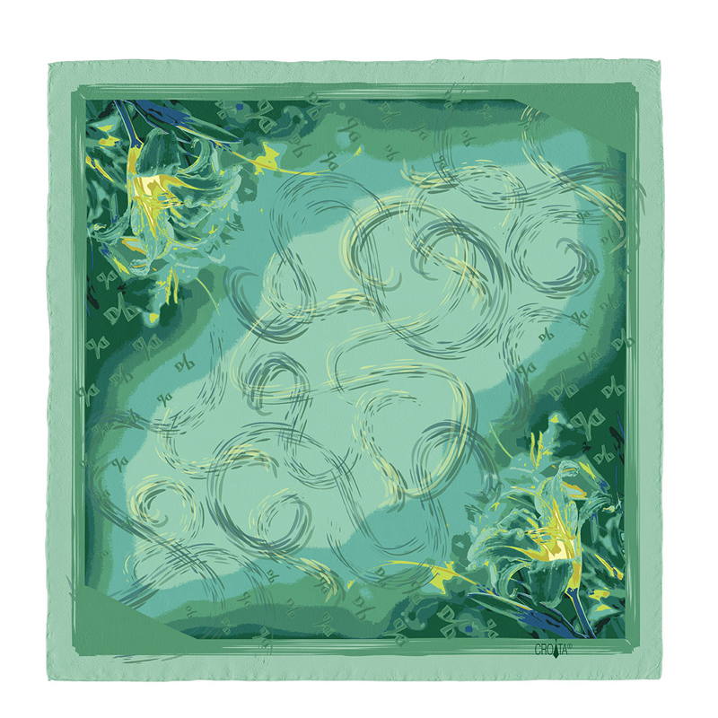 Scarf CROATA Brijuni Thematic Limited edition Glagolitic alphabet Green  Silk 100%  