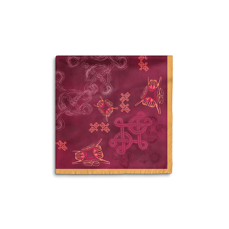 Scarf CROATA Brijuni Thematic Limited edition Braiding and glagolitic alphabet Wine red  Silk 100%  