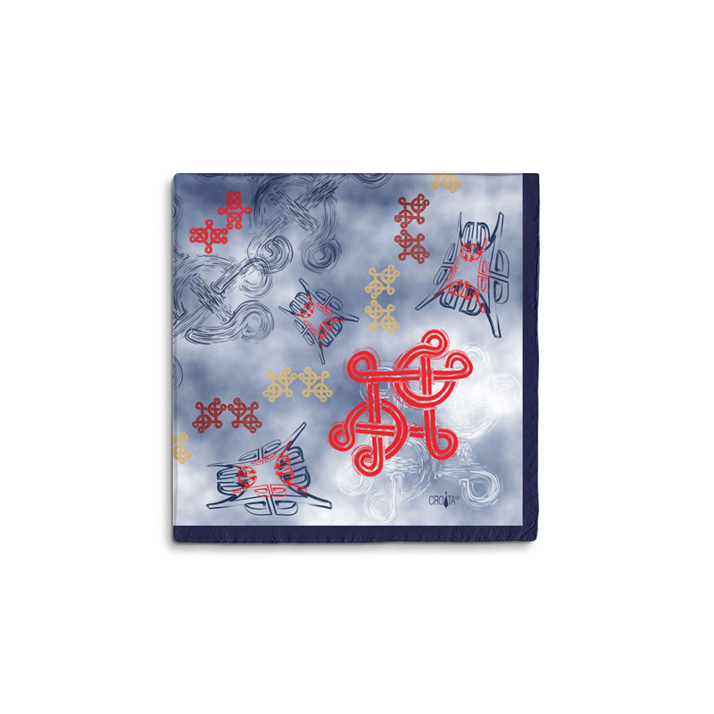 Scarf CROATA Brijuni Thematic Limited edition Braiding and glagolitic alphabet Dark blue  Silk 100%  