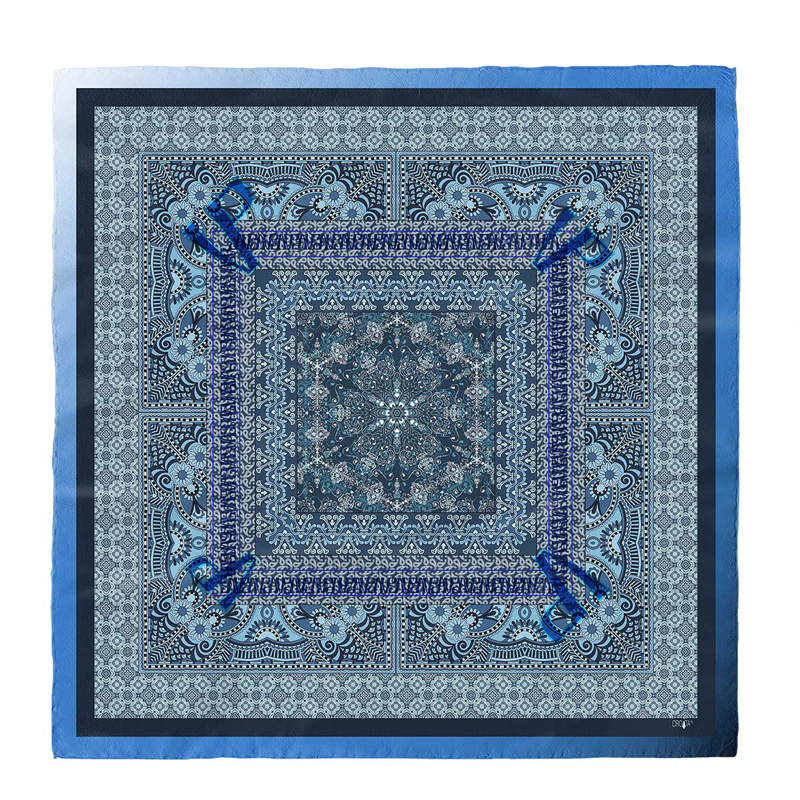 Scarf CROATA Brijuni Thematic Limited edition Glagolitic alphabet Blue  Silk 100%  
