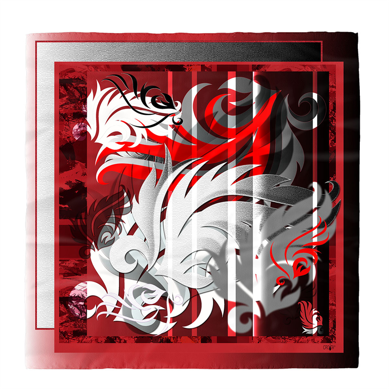 Scarf CROATA Brijuni Classic Limited edition Flora and Fauna Red  Silk 100%  