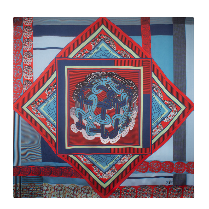 Scarf CROATA Brijuni Thematic Limited edition Braiding Light blue  Silk 100%  